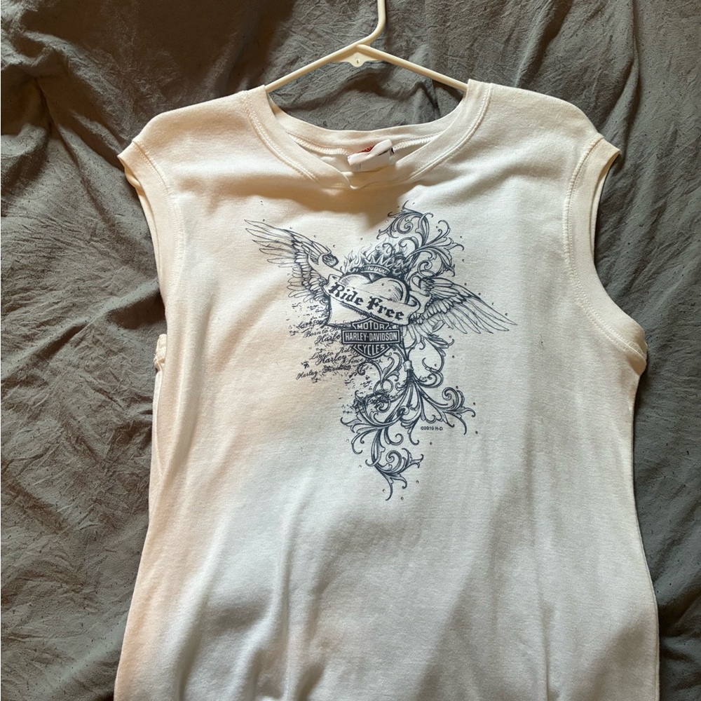 Harley-Davidson Cream and Black Graphic Muscle Tee